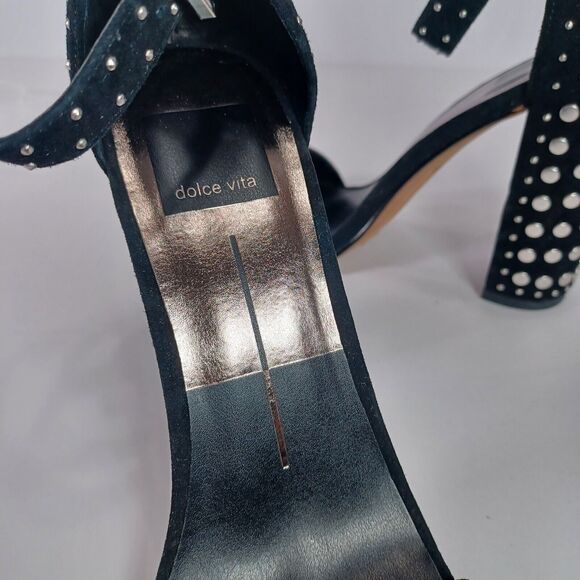 Dolce Vita Size 8 HENDRIX Black Suede Ankle Strap 4" Block Heel Stud Sandals - Picture 6 of 11